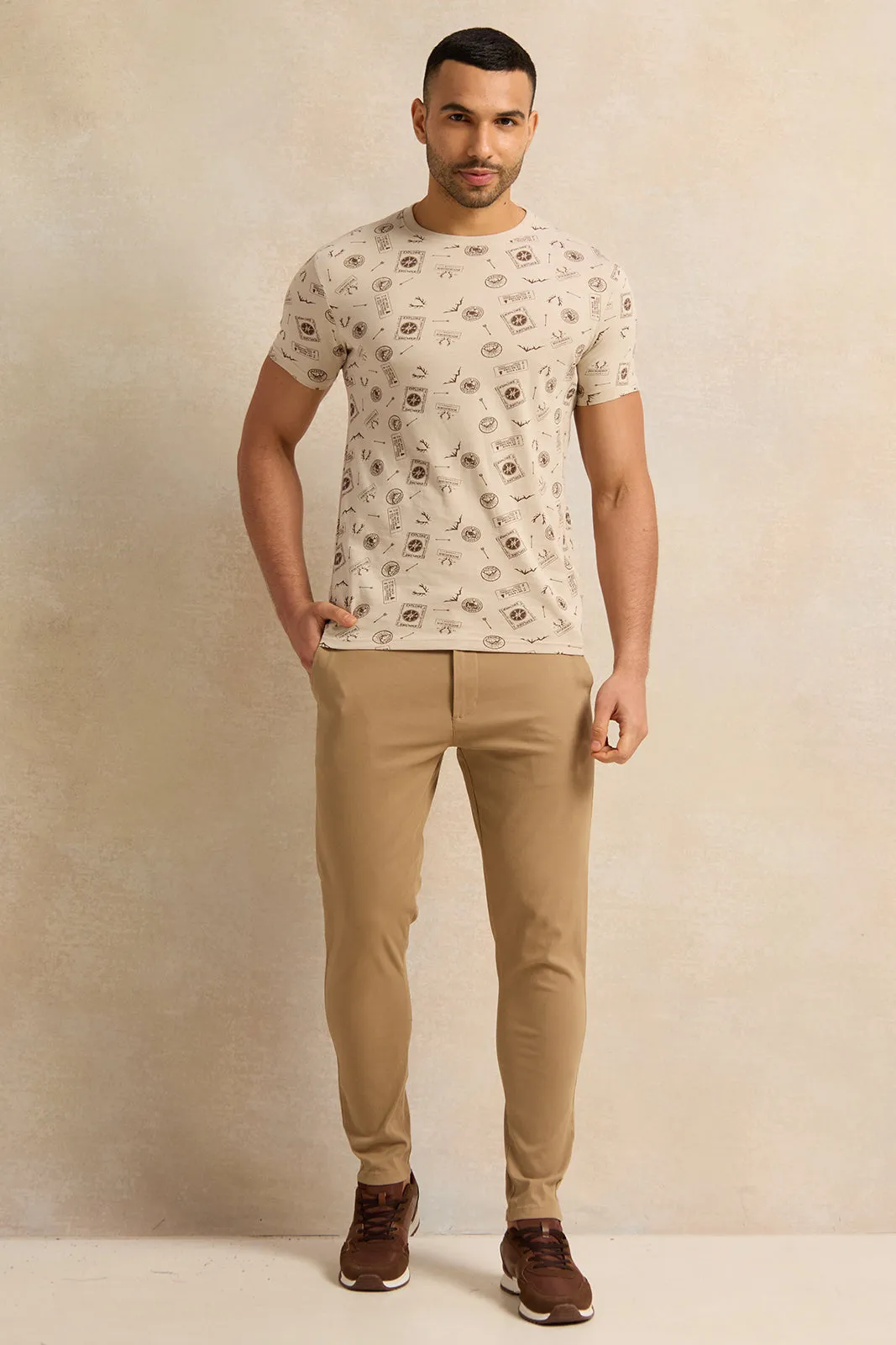 Men Beige Printed T-Shirt sold by Redtag product image thumbnail 2