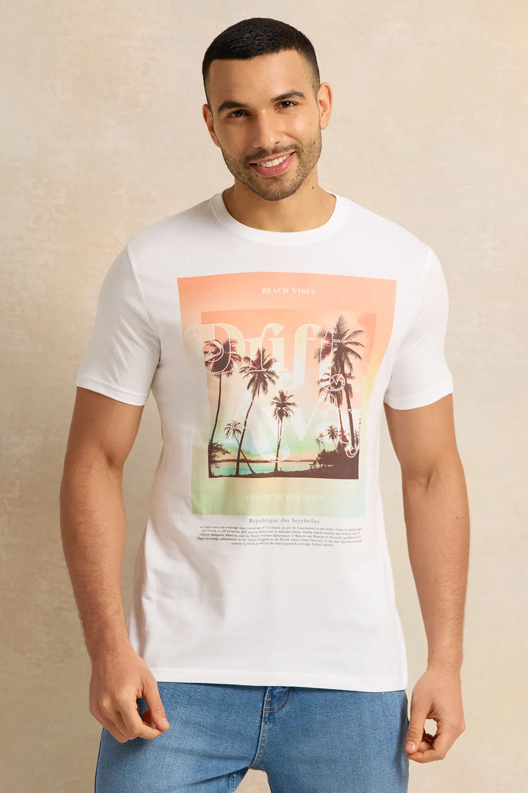 Men White Printed T-Shirt sold by Redtag