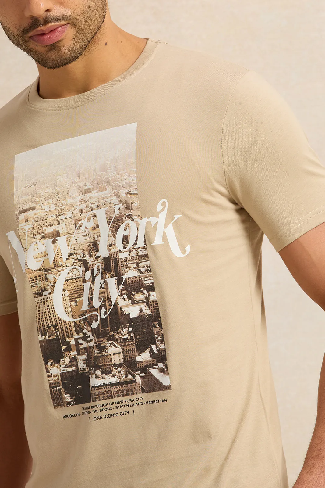Men Beige Printed T-Shirt sold by Redtag product image thumbnail 4