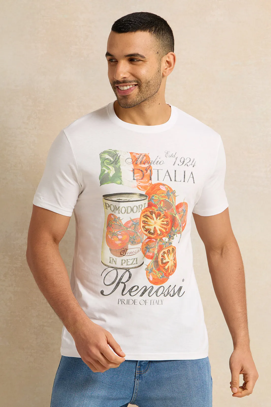 Men White Printed T-Shirt sold by Redtag