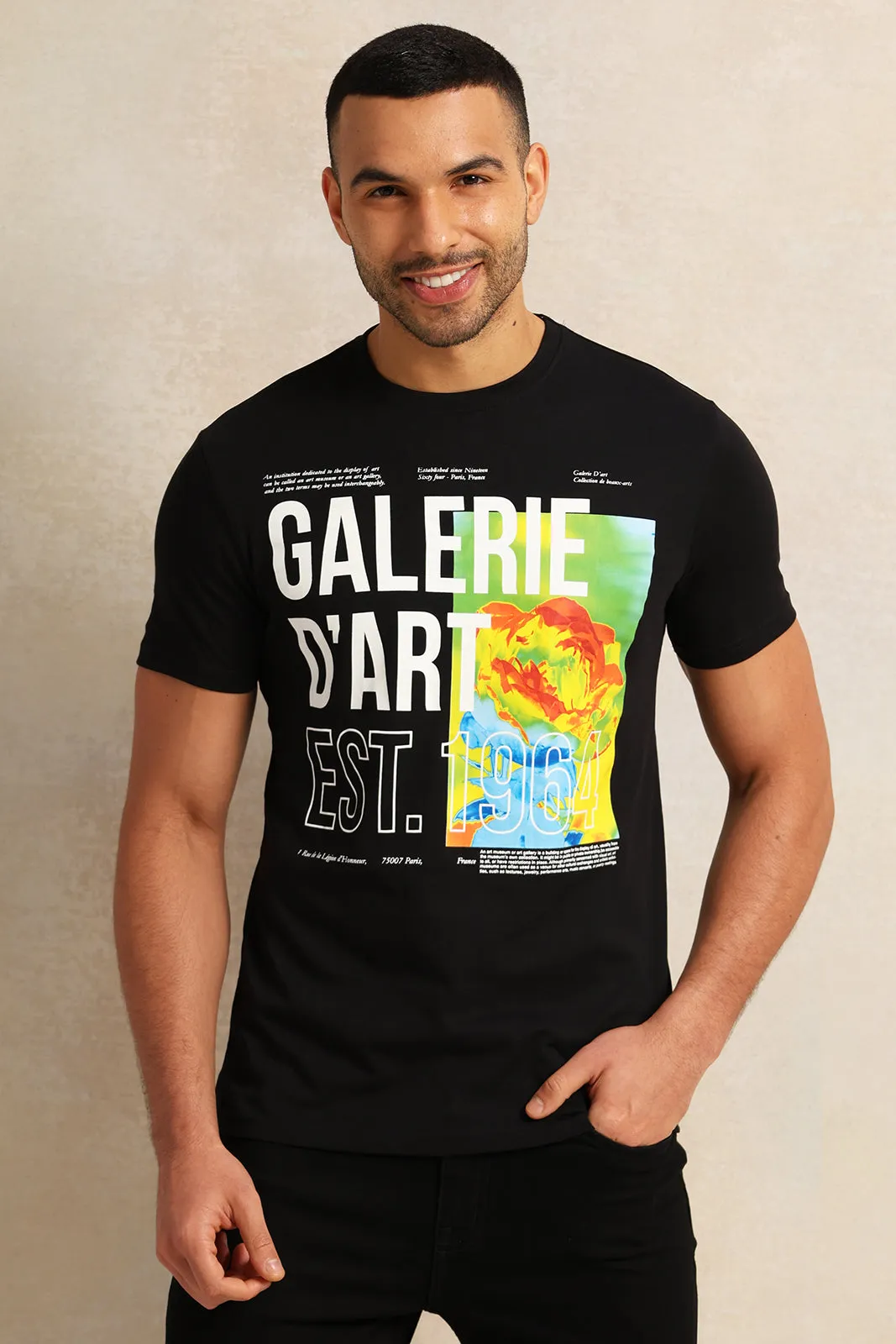 Men Black Printed T-Shirt sold by Redtag