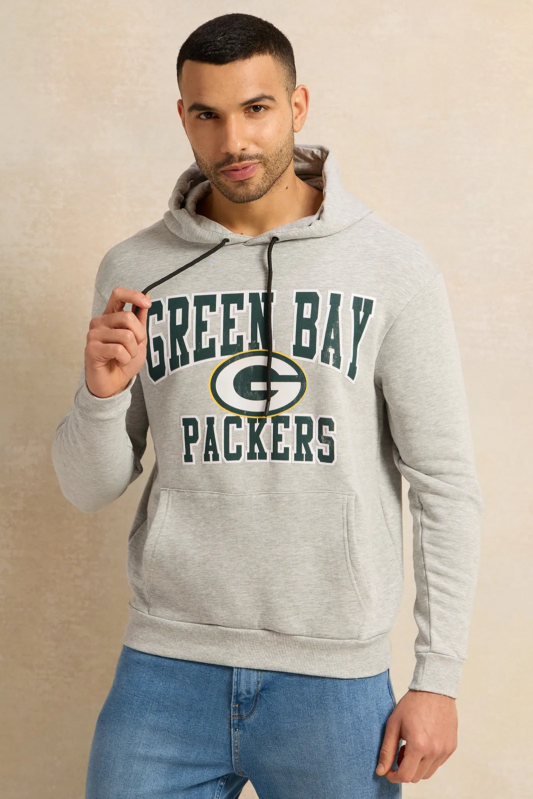 Men Grey Printed Hooded Sweatshirt sold by Redtag