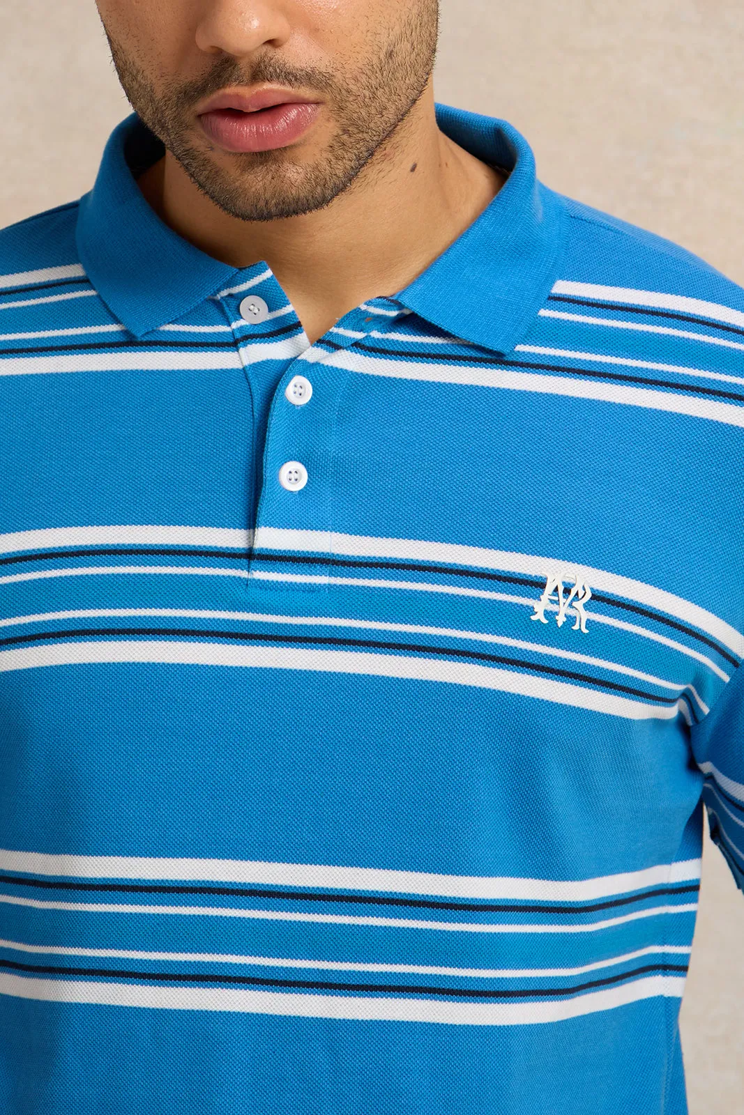 Men Blue Feeder Striped Pique Polo Shirt sold by Redtag product image thumbnail 4