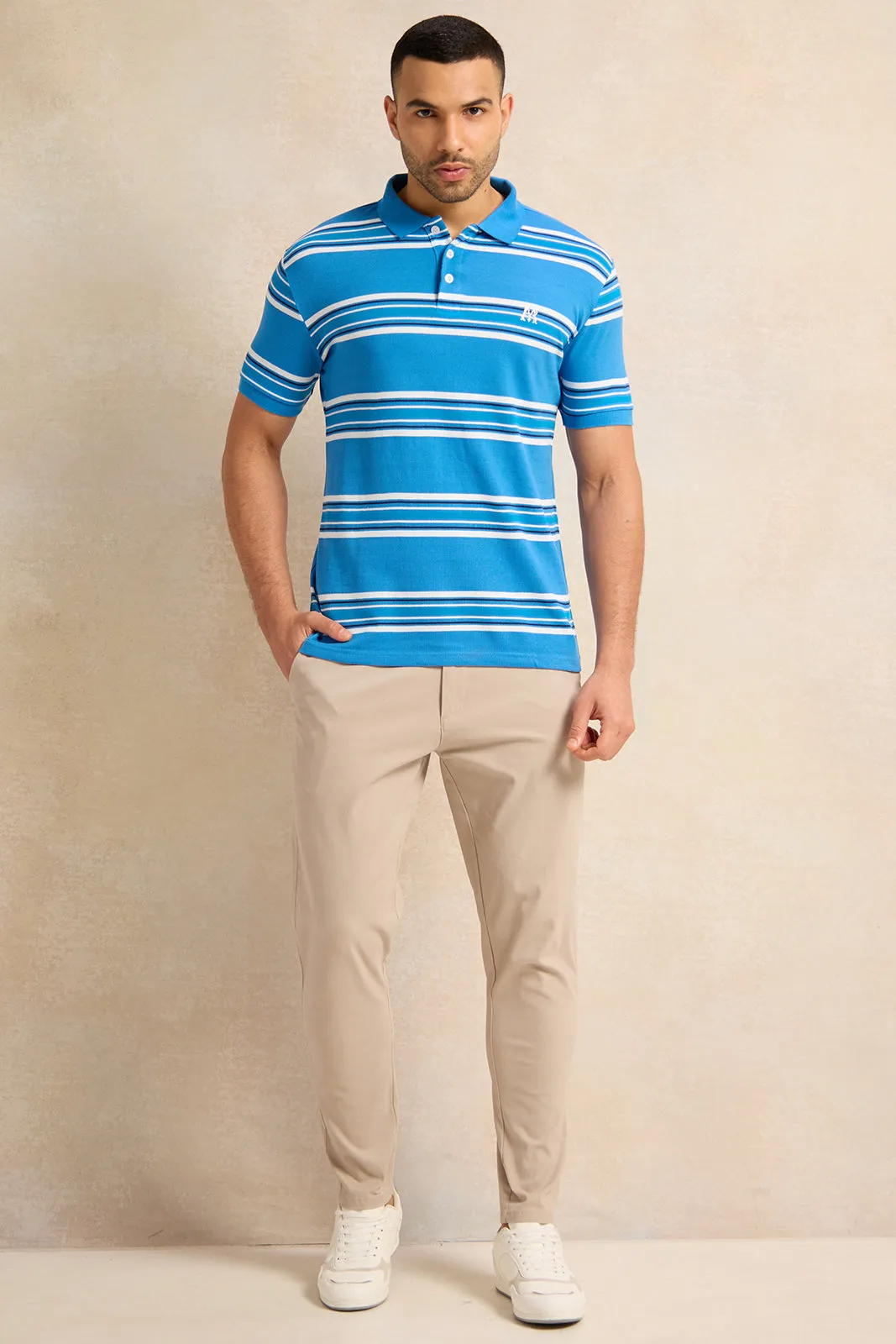 Men Blue Feeder Striped Pique Polo Shirt sold by Redtag product image thumbnail 2