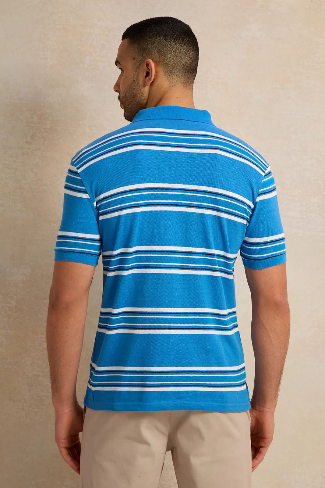 Men Blue Feeder Striped Pique Polo Shirt sold by Redtag product image thumbnail 3