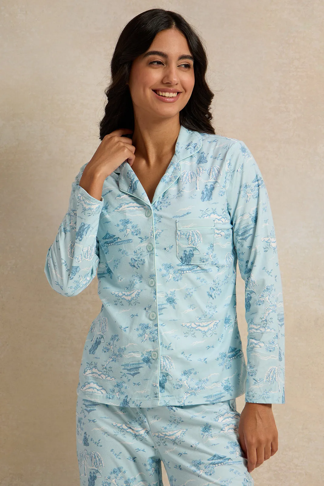 Women Blue Flannel Table Pyjama Set (2 Piece) sold by Redtag product image thumbnail 2