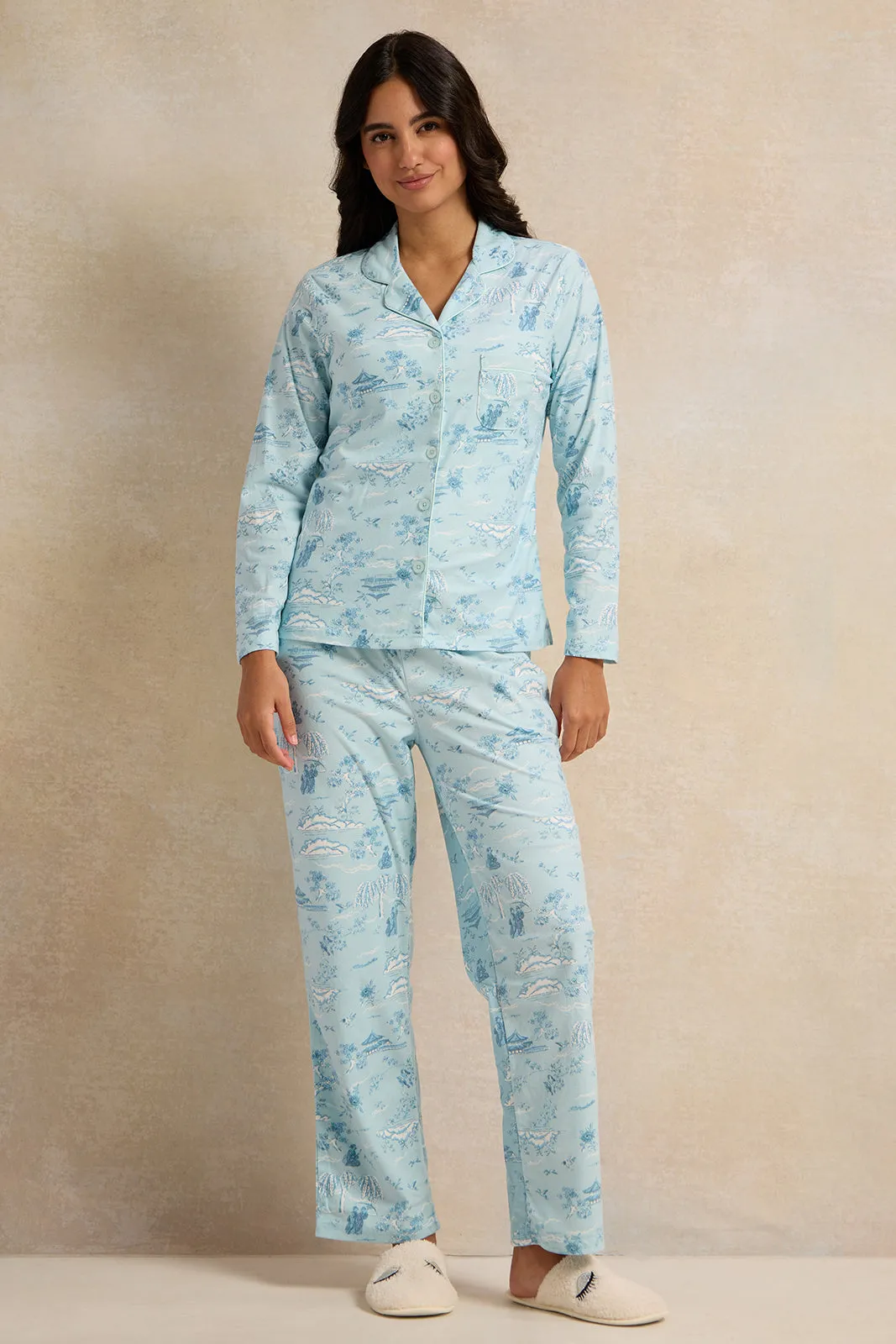 Women Blue Flannel Table Pyjama Set (2 Piece) sold by Redtag