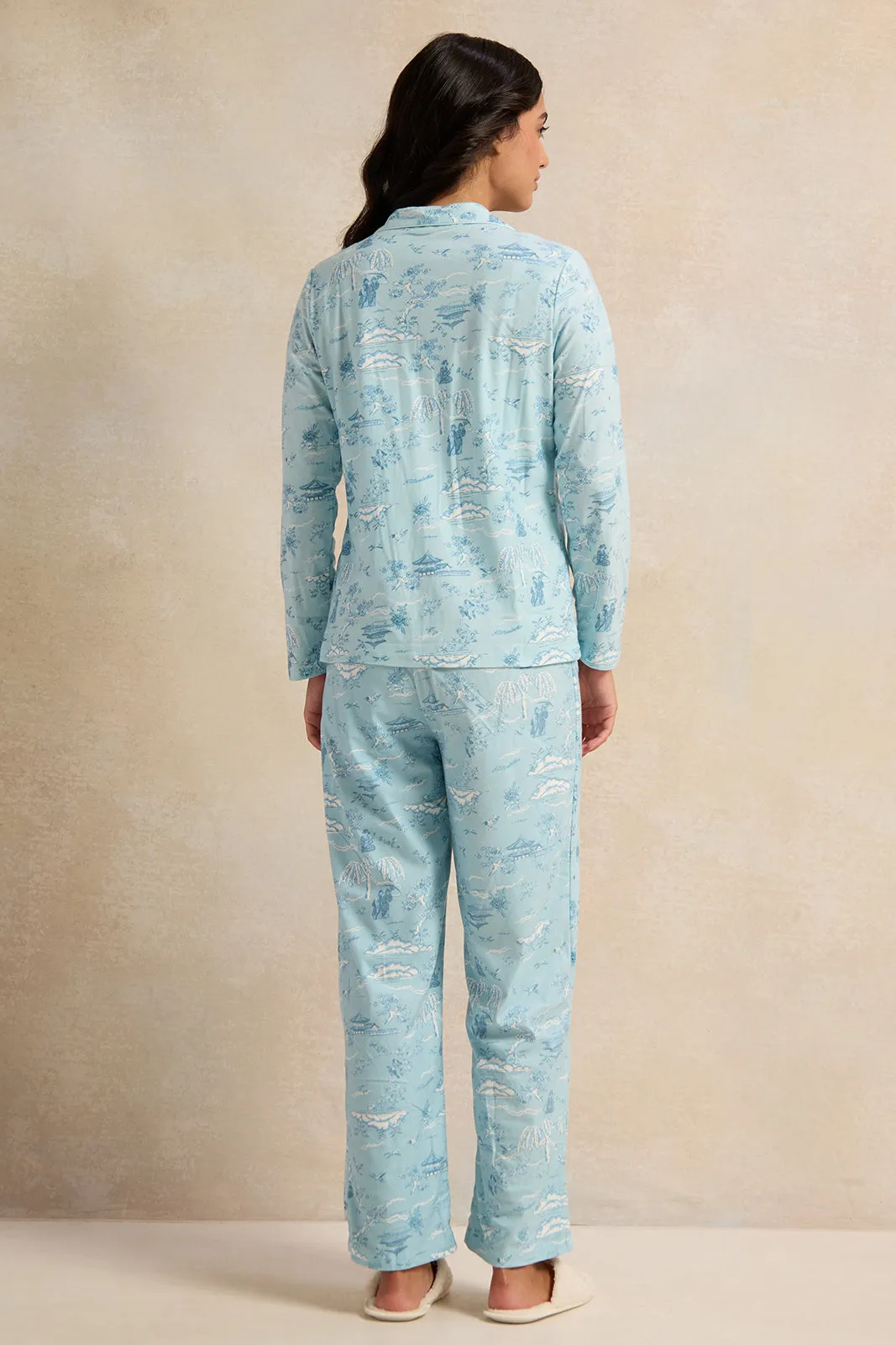 Women Blue Flannel Table Pyjama Set (2 Piece) sold by Redtag product image thumbnail 4