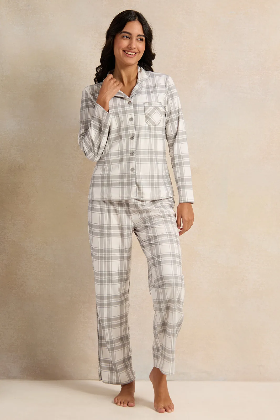 Women White Checkered Pajama Set (2 Piece) sold by Redtag