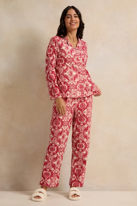 Women Red And White Flannel Table Pyjama Set (2 Piece) sold by Redtag