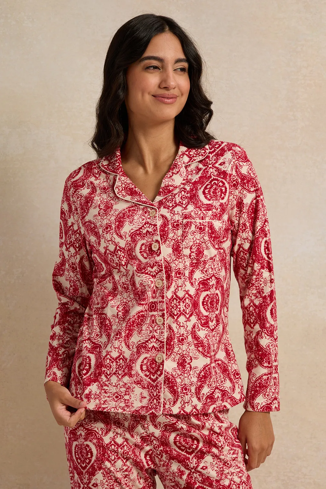 Women Red And White Flannel Table Pyjama Set (2 Piece) sold by Redtag product image thumbnail 2