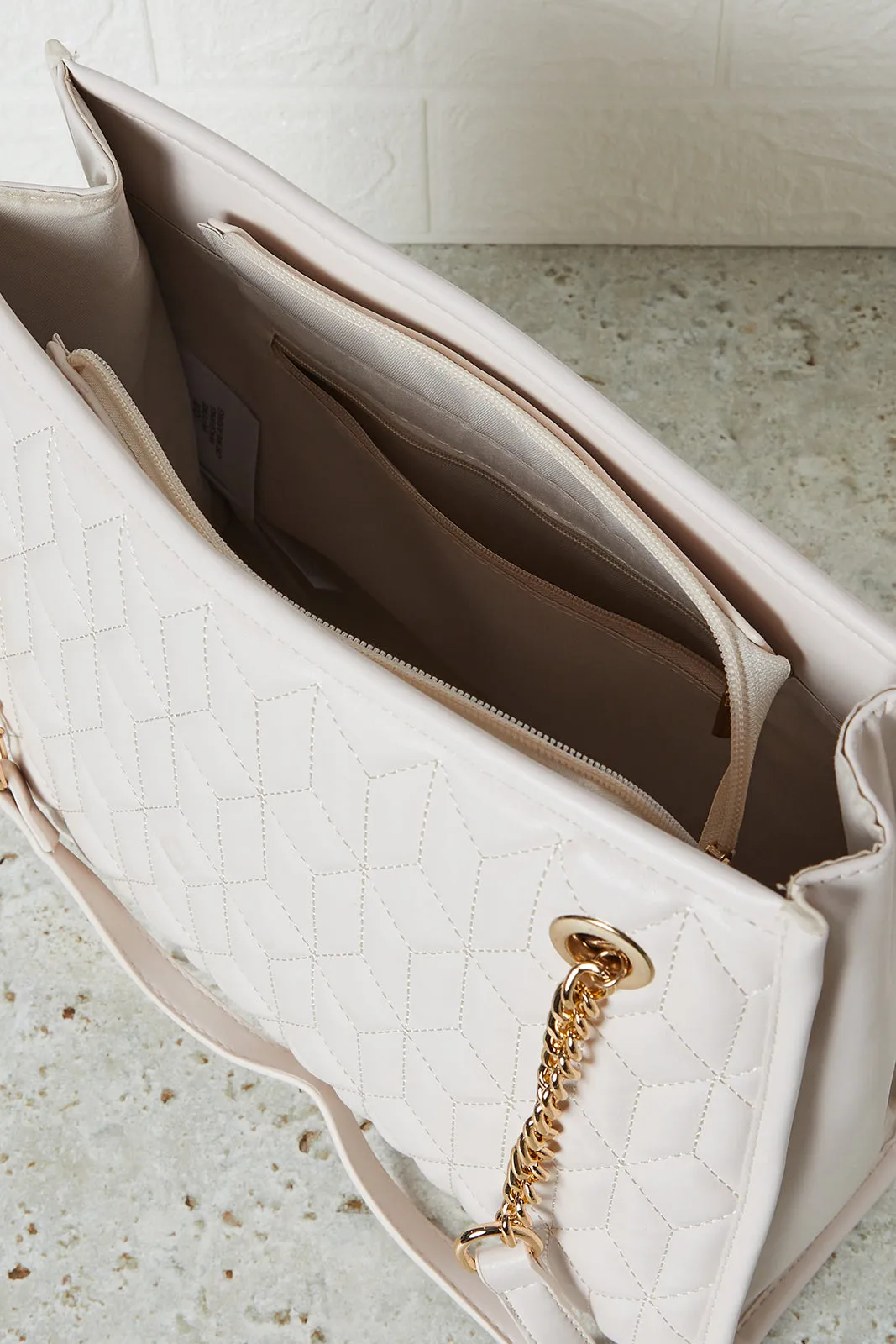 Women Beige Quilted Tote Bag sold by Redtag product image thumbnail 4