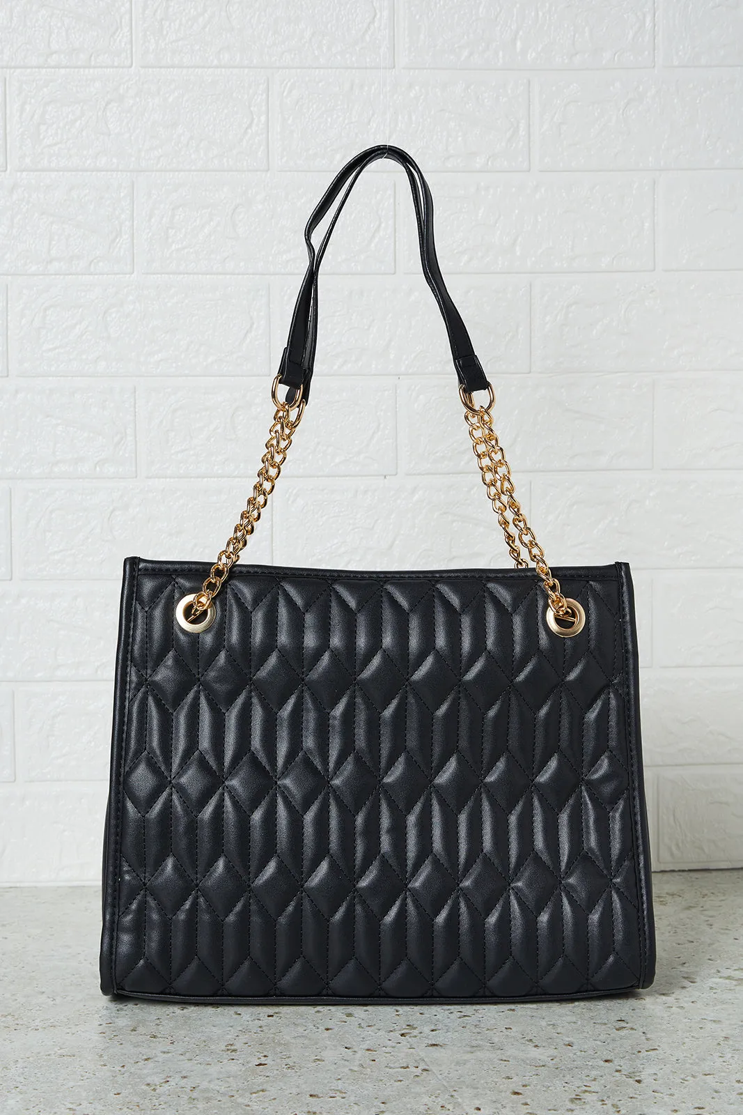 Women Black Quilted Tote Bag sold by Redtag