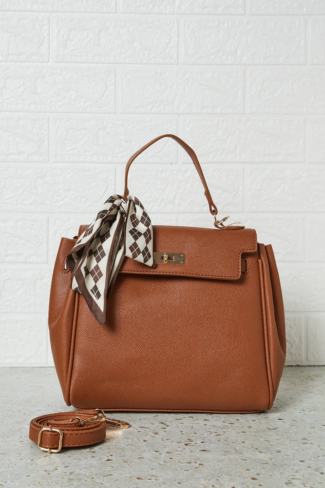 Women Tan Embellished Day Bag With Scarf sold by Redtag