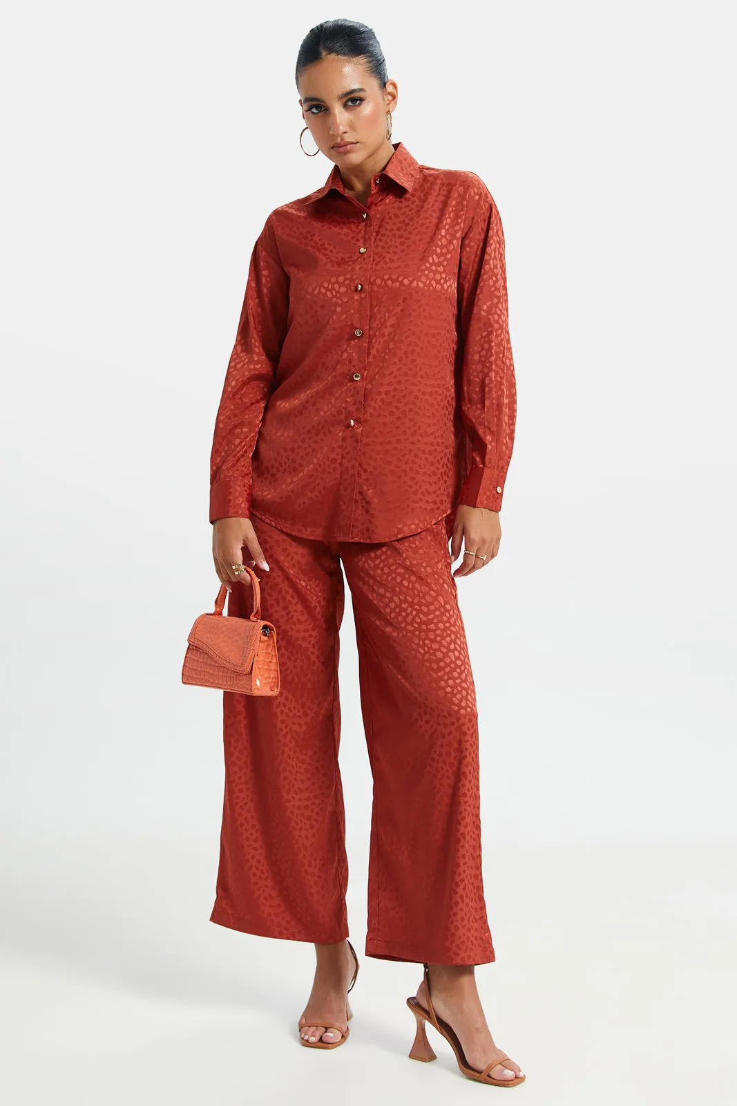 Women Red Jacquard Button Front Blouse sold by Redtag product image thumbnail 2