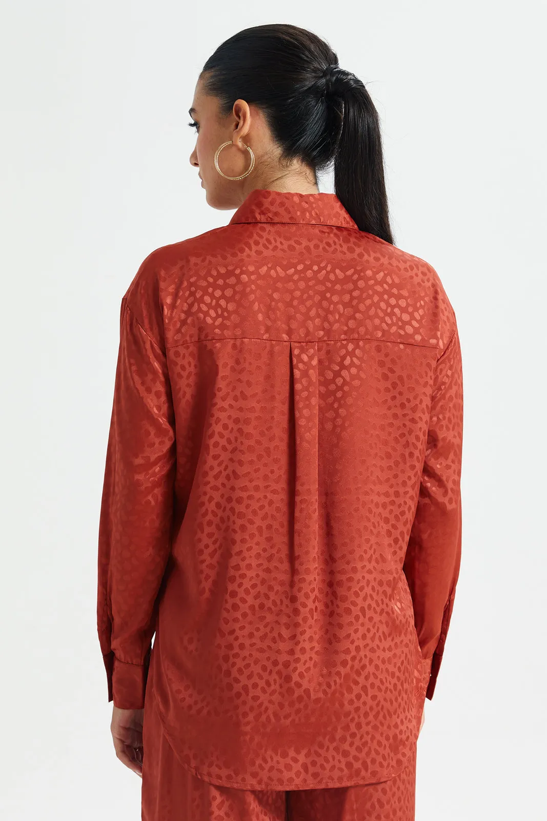 Women Red Jacquard Button Front Blouse sold by Redtag product image thumbnail 3