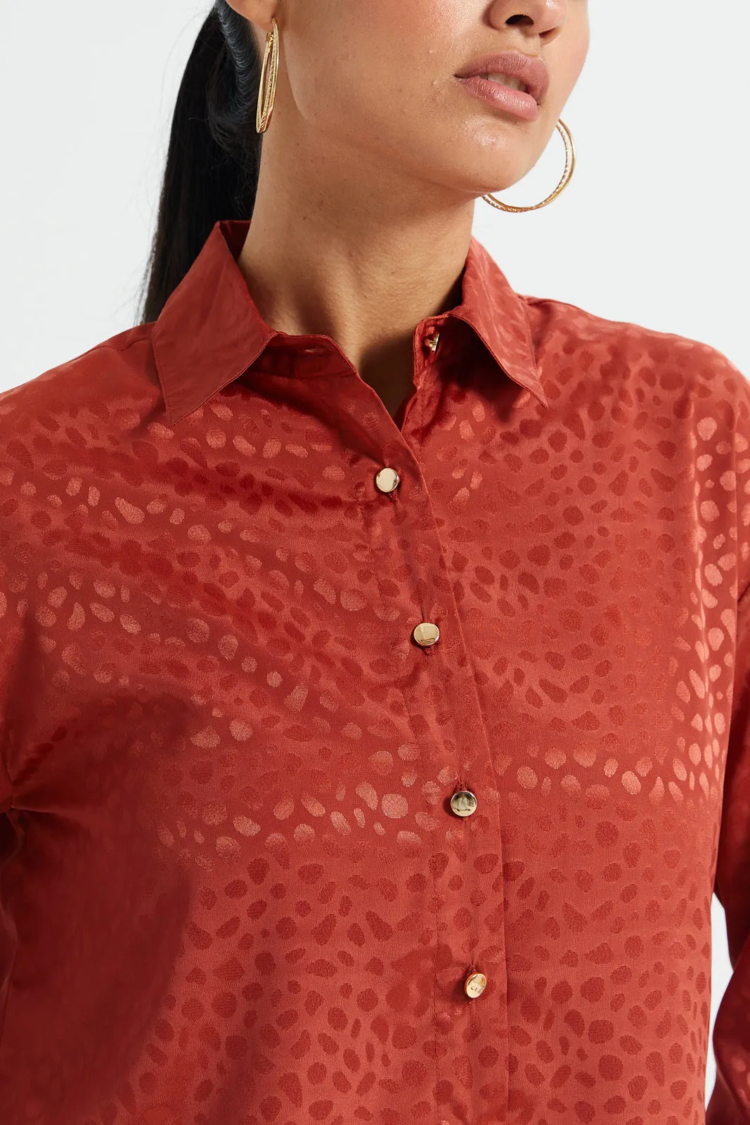 Women Red Jacquard Button Front Blouse sold by Redtag product image thumbnail 4