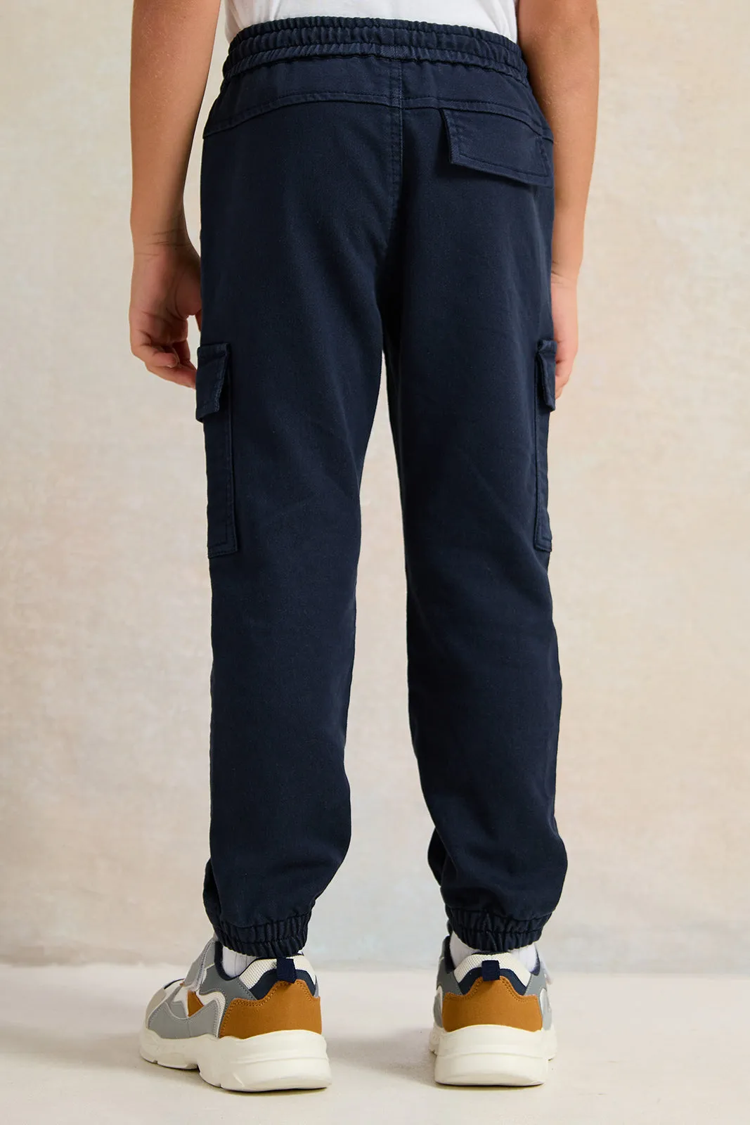 Boys Navy Knitted Denim Cargo Pocket Jogger sold by Redtag product image thumbnail 3