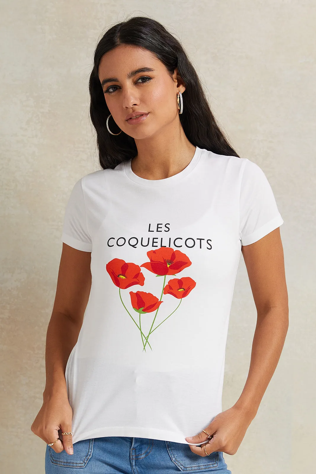 Women Ivory Floral Printed T-Shirt sold by Redtag