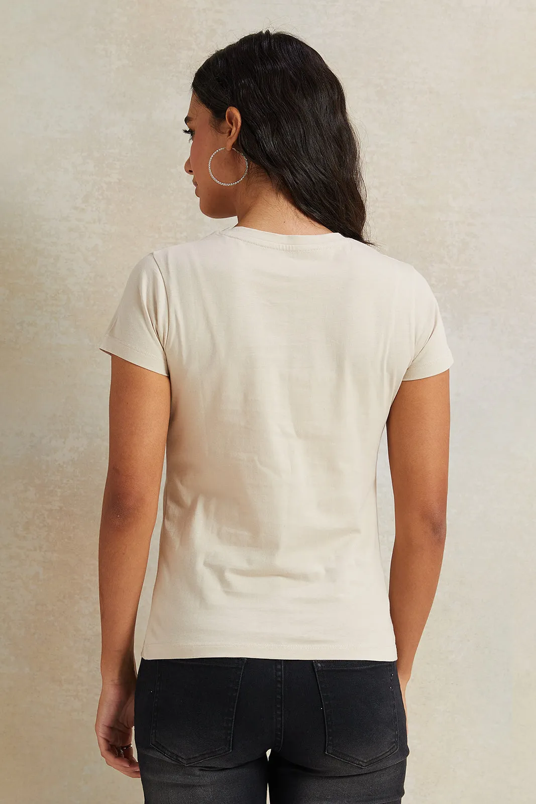 Women Beige Leaves Printed T-Shirt sold by Redtag product image thumbnail 3