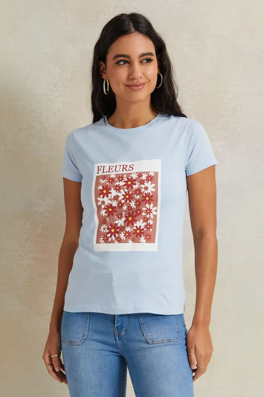 Women Blue Floral Printed T-Shirt sold by Redtag