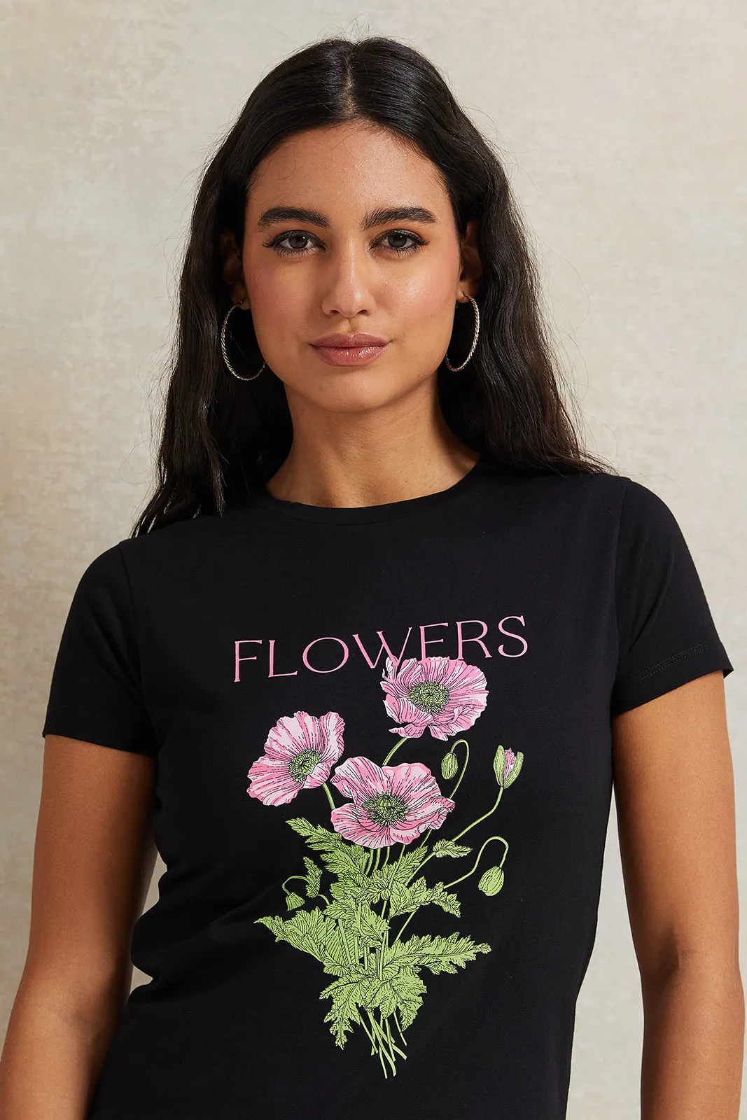 Women Black Floral Printed T-Shirt sold by Redtag product image thumbnail 4