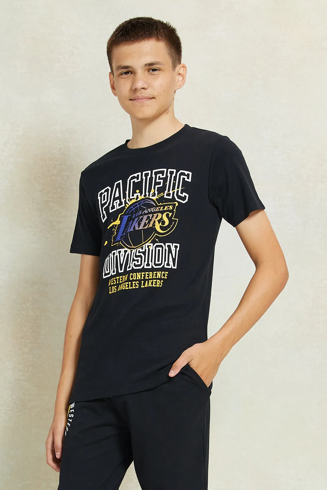 Senior Boys Black Lakers Printed T-Shirt sold by Redtag