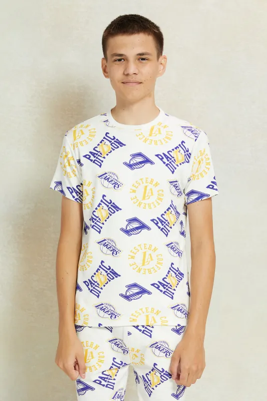 Senior Boys White Lakers Printed T-Shirt sold by Redtag