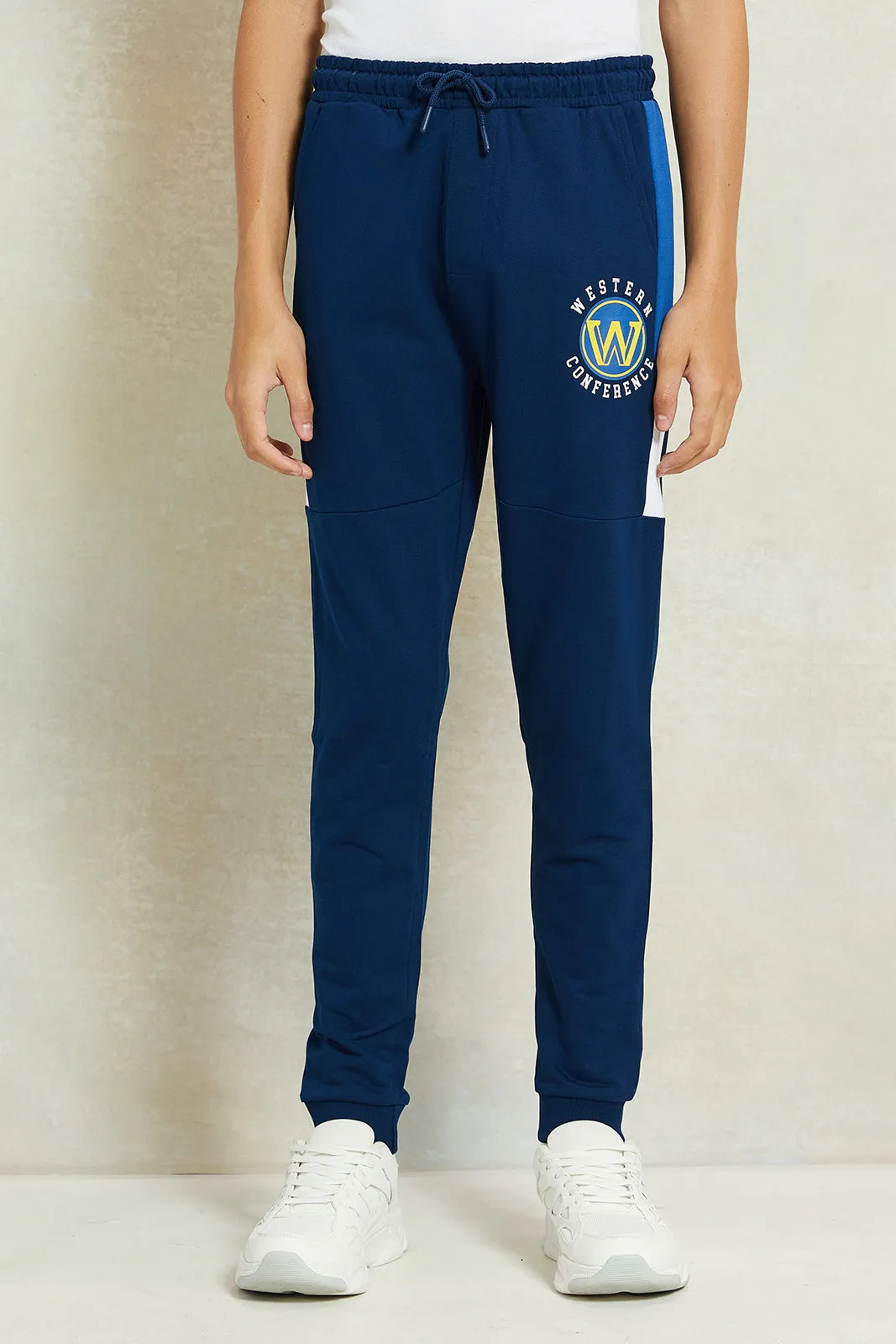 Senior Boys Navy Printed Active Pants sold by Redtag