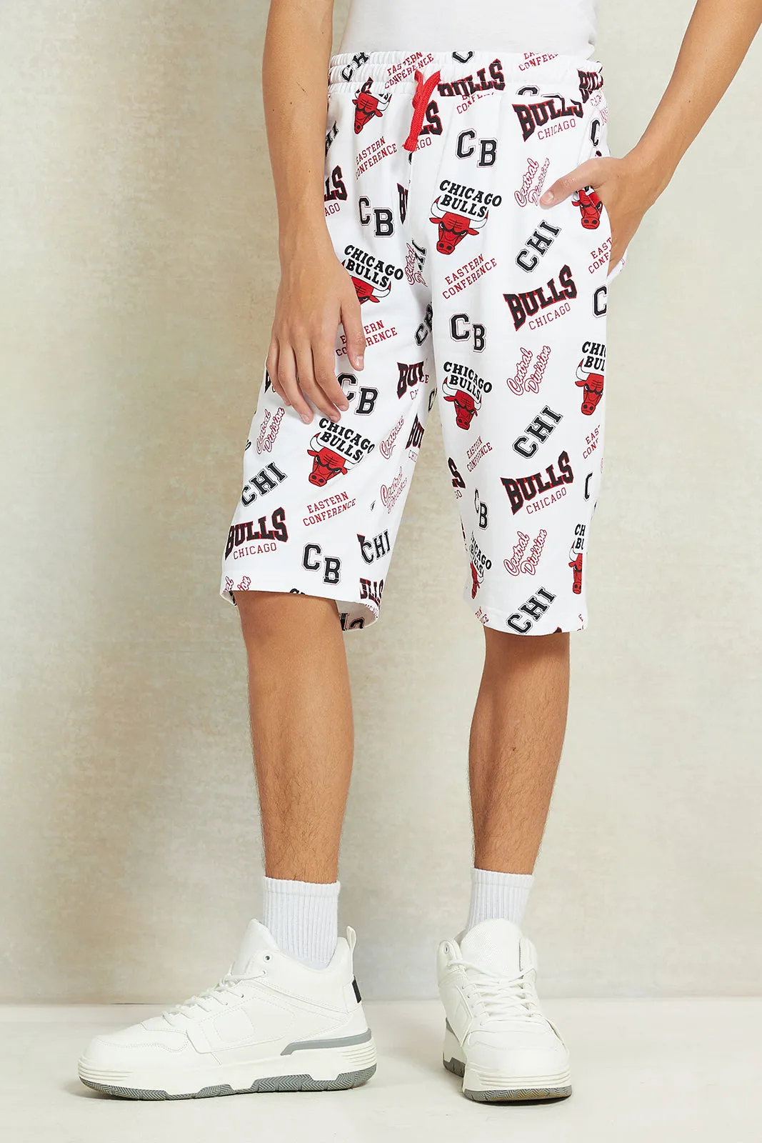 Senior Boys White Chicago Bulls Printed Active Shorts sold by Redtag
