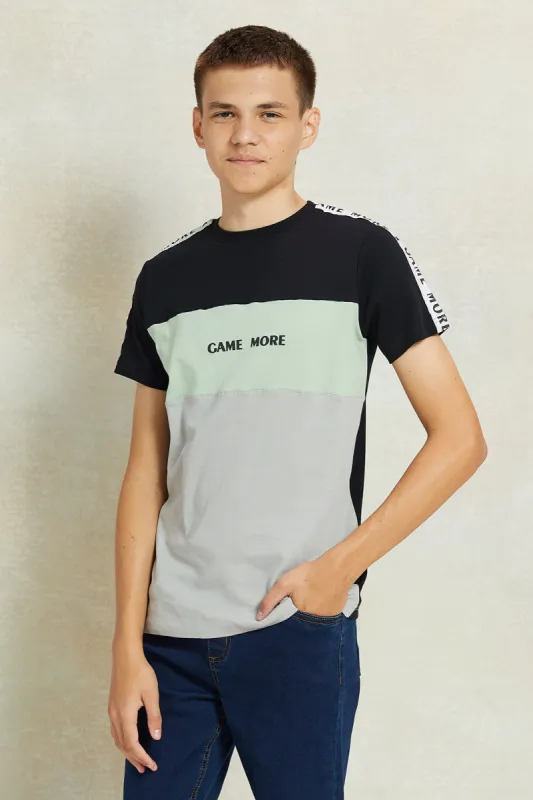 Senior Boys Black And Grey Printed T-Shirt sold by Redtag