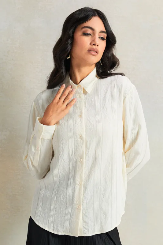 Women Cream Striped Shirt sold by Redtag