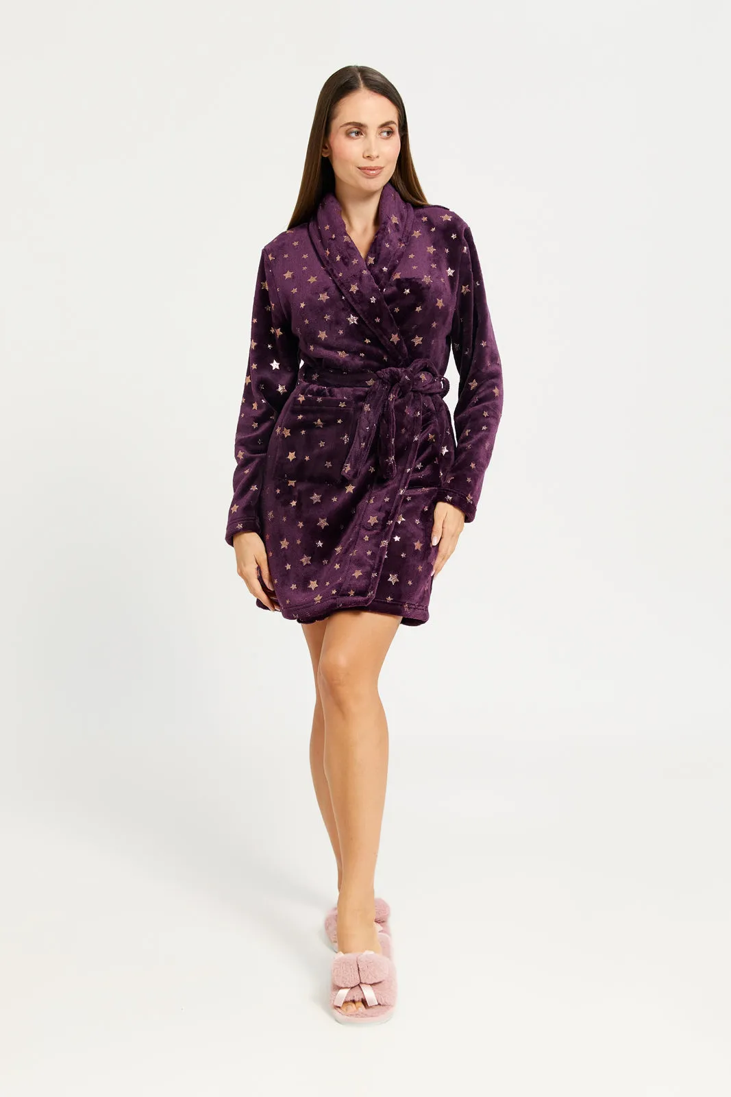 Women Purple With Stars Foil Fur Robe sold by Redtag product image thumbnail 2