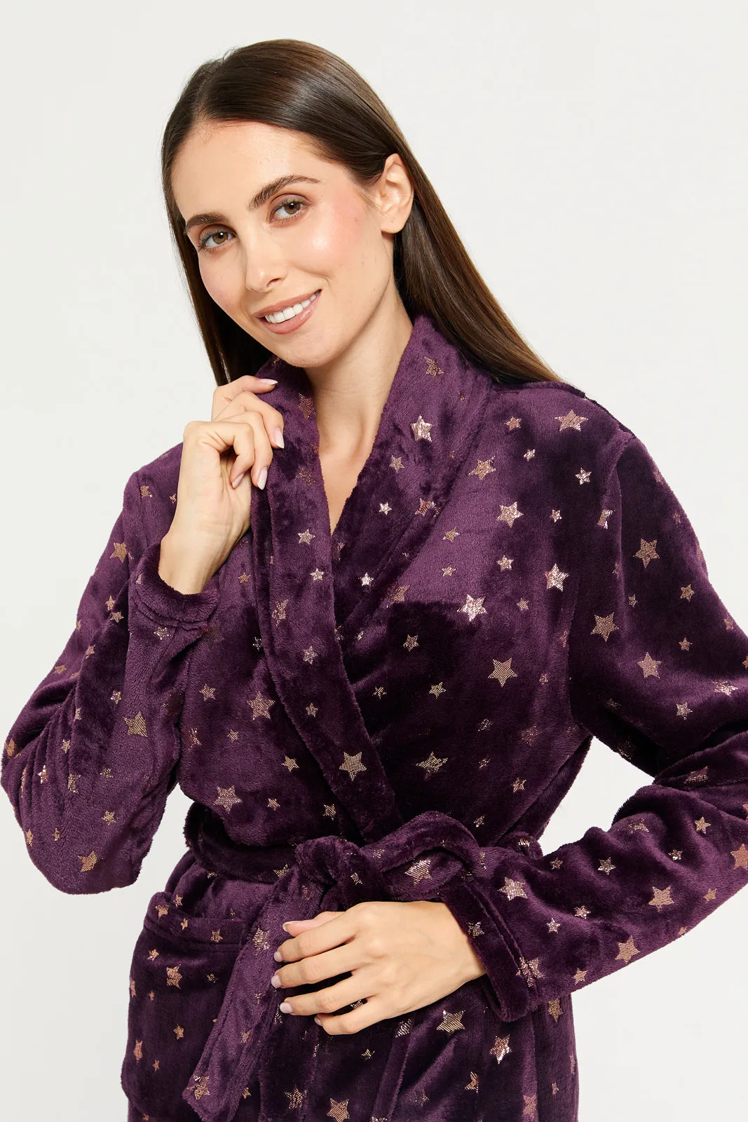 Women Purple With Stars Foil Fur Robe sold by Redtag product image thumbnail 4