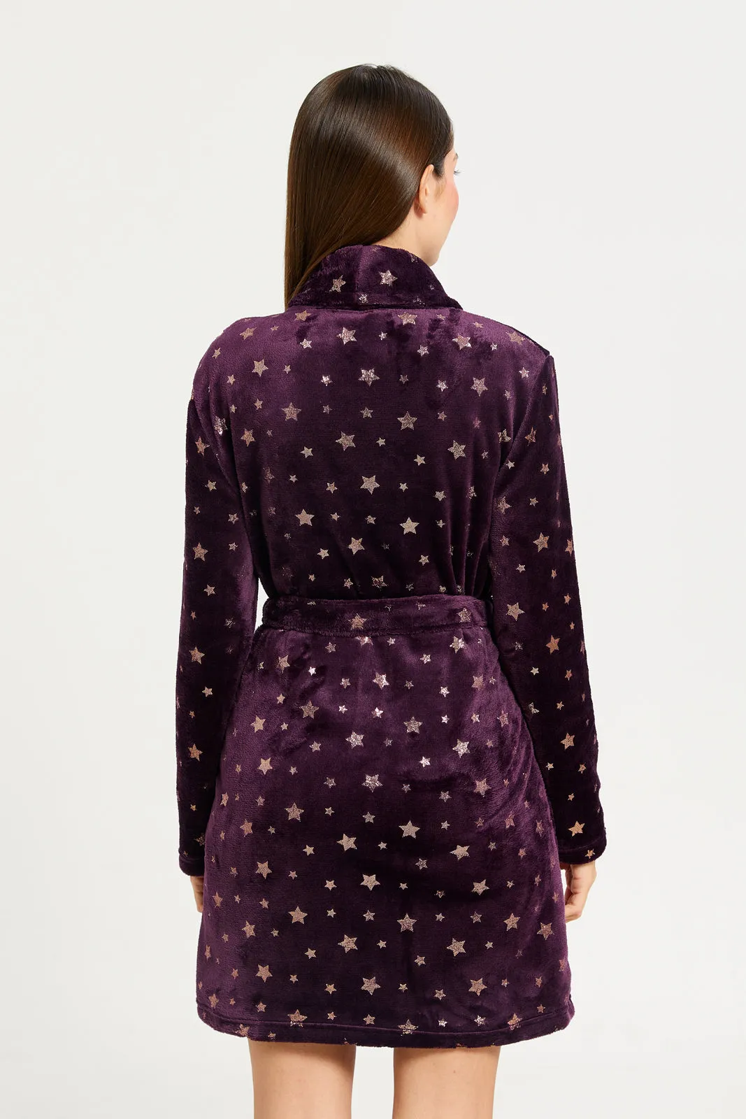 Women Purple With Stars Foil Fur Robe sold by Redtag product image thumbnail 3