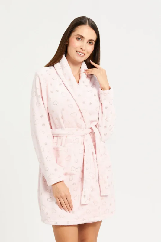 Women Pink With Foil Heart Fur Robe sold by Redtag