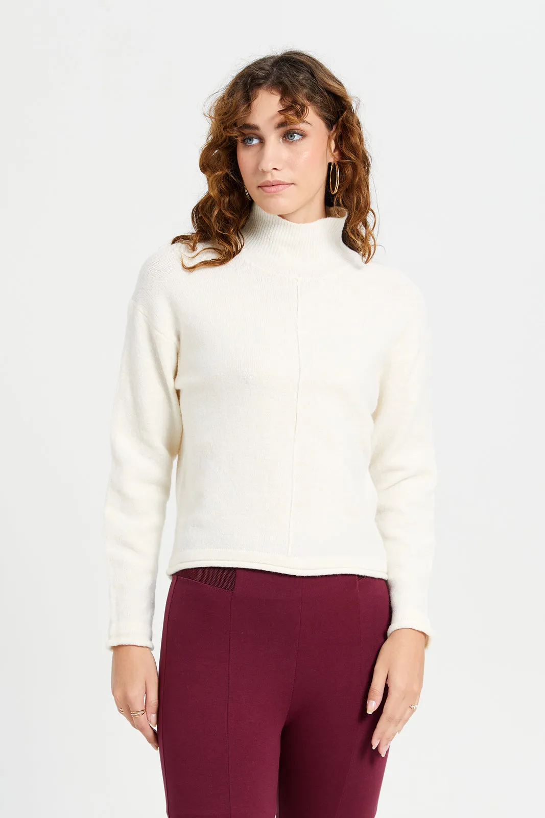 Women Ivory High Neck Pullover sold by Redtag