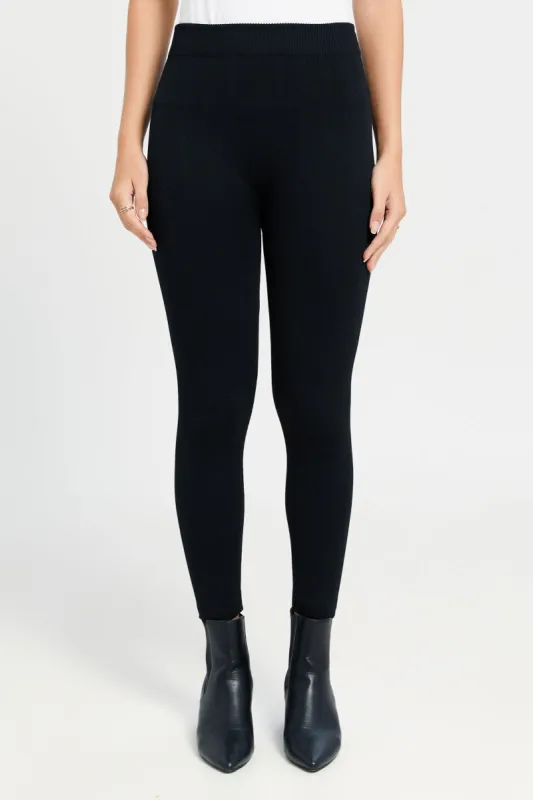 Women Black Jacquard Leggings sold by Redtag