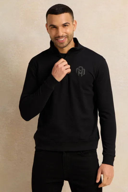 Men Black Half Zipper Pullover Sweatshirt sold by Redtag