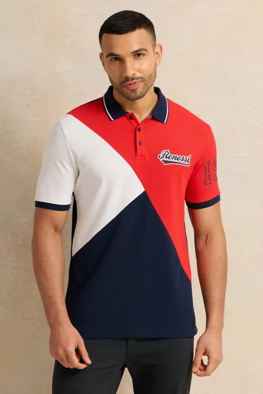 Men Multicolour Cut And Sew Polo Shirt sold by Redtag