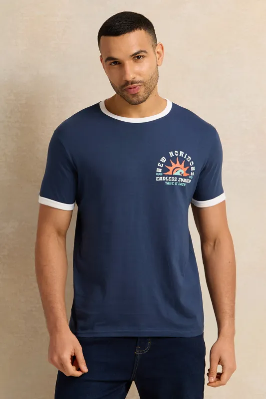 Men Navy Graphic T-Shirt sold by Redtag