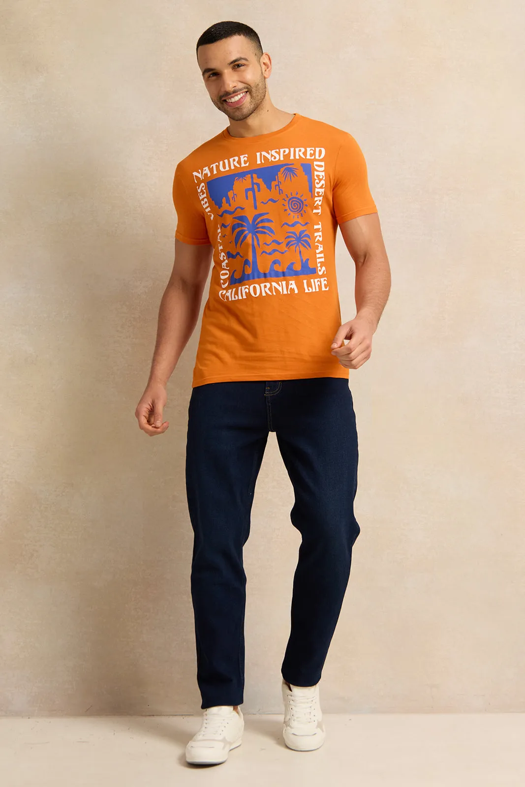 Men Orange Graphic T-Shirt sold by Redtag product image thumbnail 2