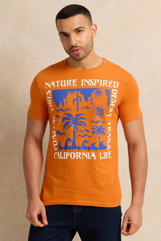 Men Orange Graphic T-Shirt made by Redtag