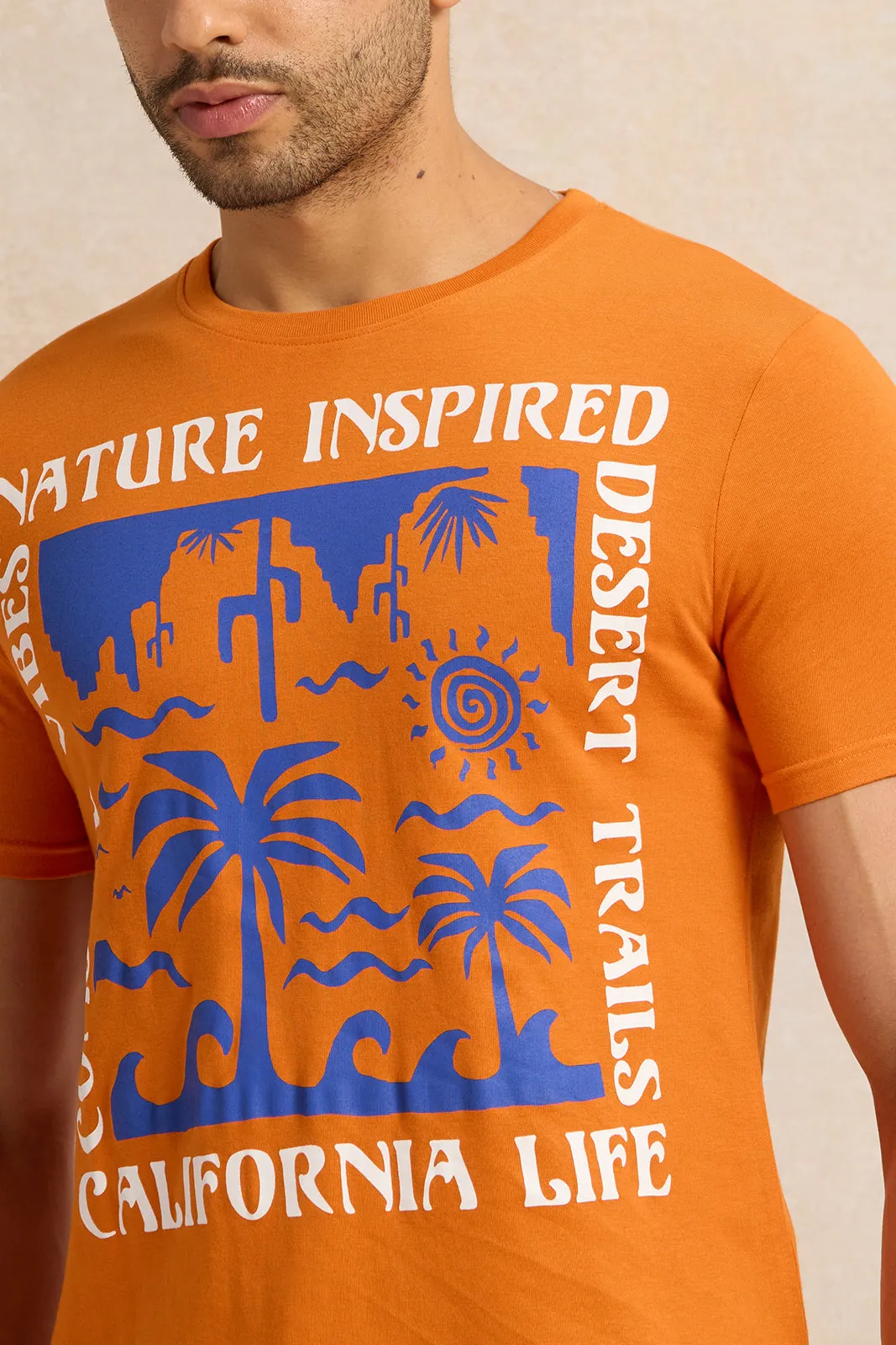 Men Orange Graphic T-Shirt sold by Redtag product image thumbnail 4