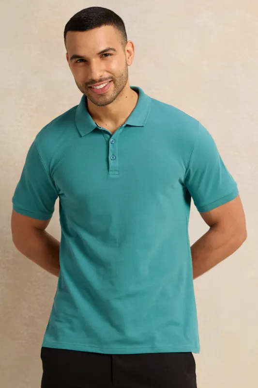 Men Blue Basic Pique Polo Shirt sold by Redtag