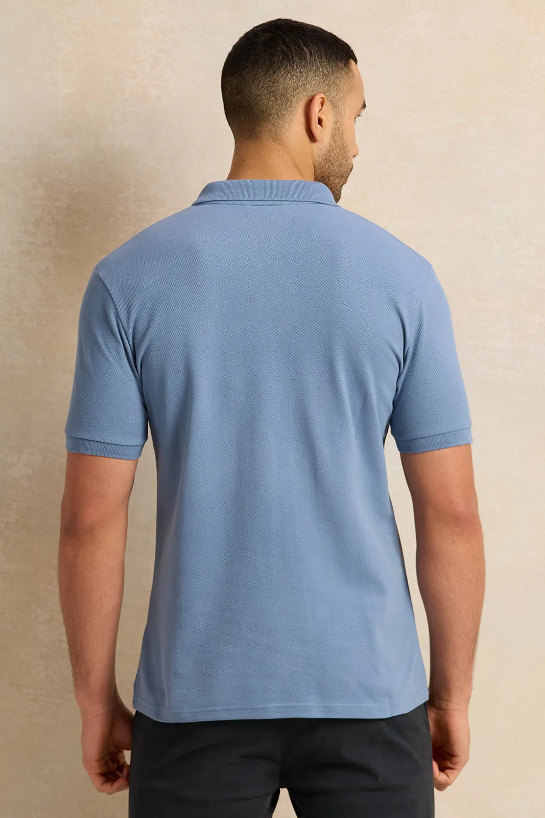 Men Blue Solid Pique Polo Shirt sold by Redtag product image thumbnail 3