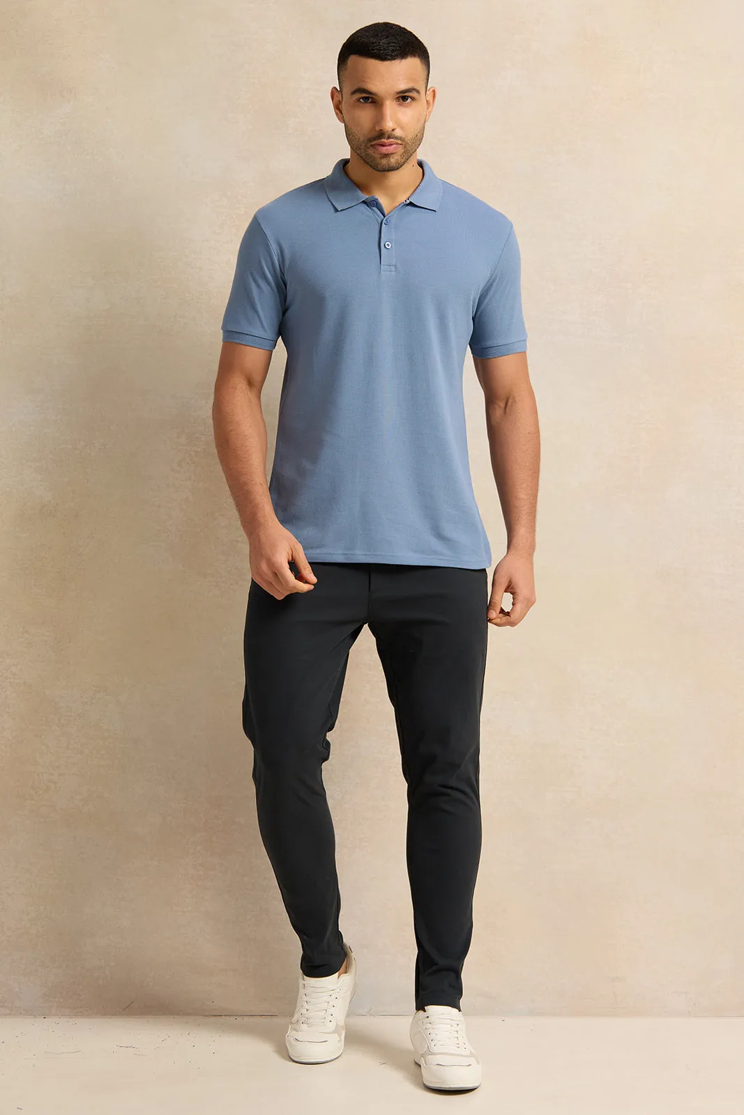 Men Blue Solid Pique Polo Shirt sold by Redtag product image thumbnail 2