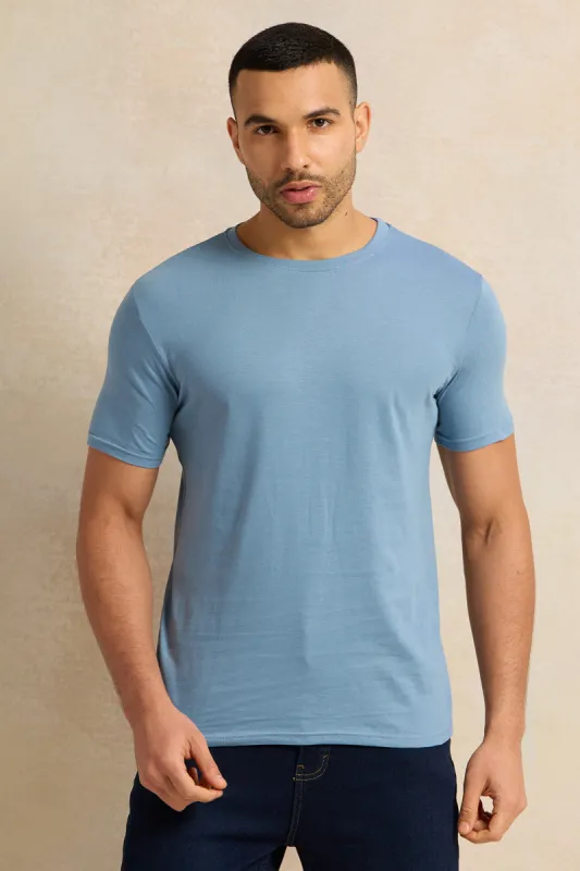 Men Blue Basic Crew Neck T-Shirt sold by Redtag