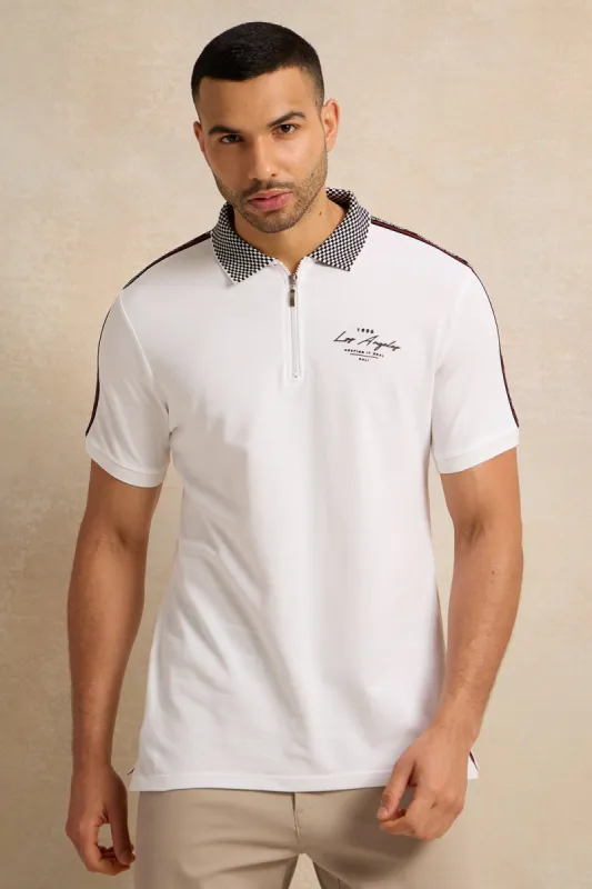 Men White Embellished Polo Shirt sold by Redtag