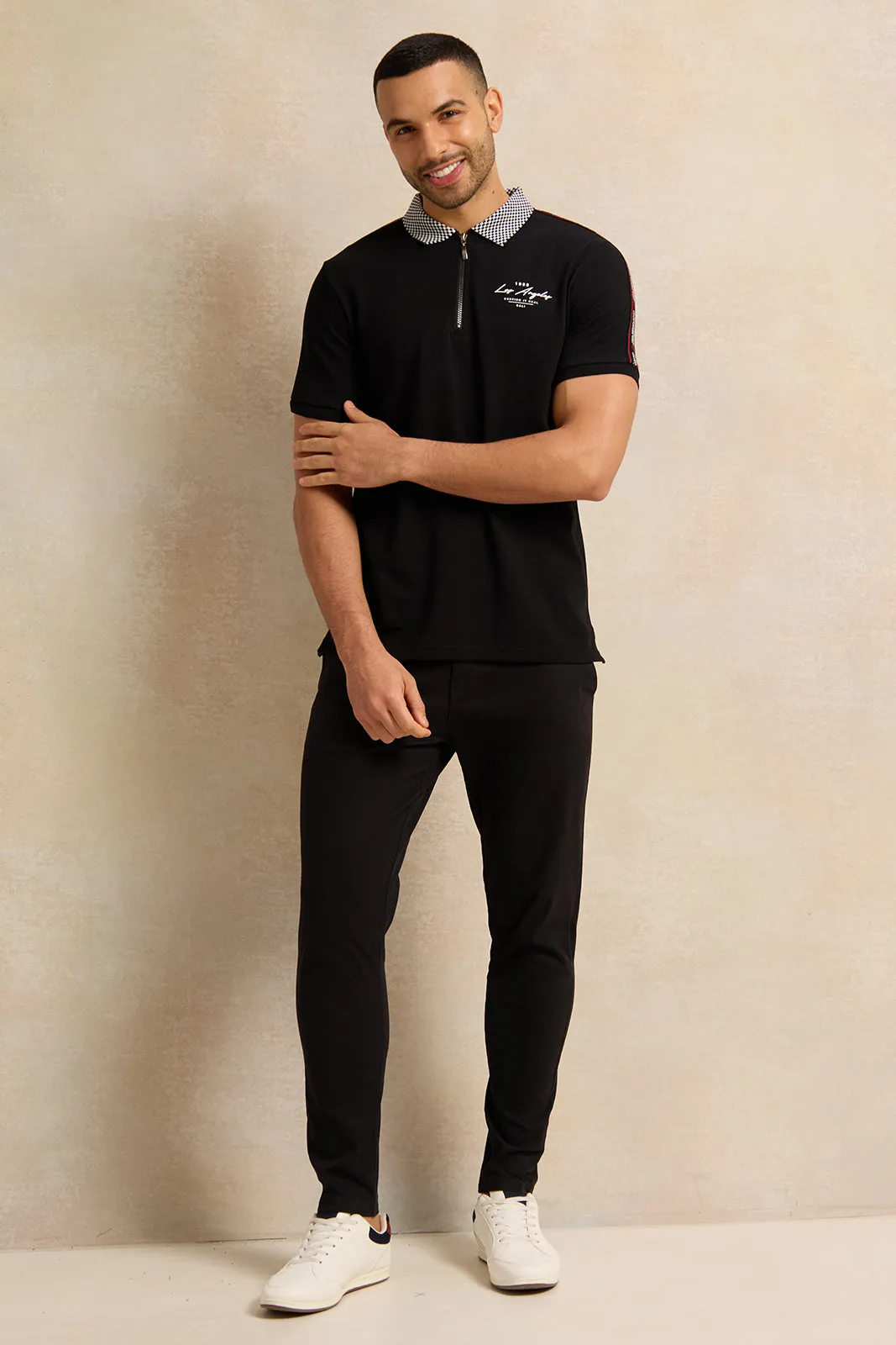 Men Black Embellished Polo Shirt sold by Redtag product image thumbnail 2